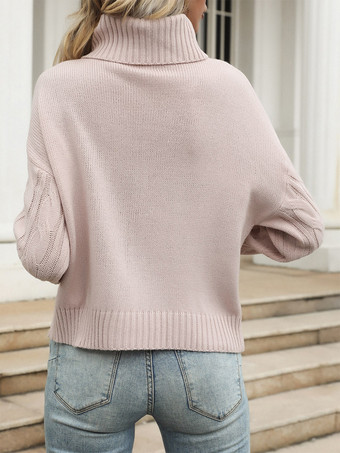 ソフトピンクのケーブルニットセーター（タートルネック付き、レディース向け）2026年