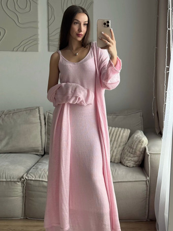 ニット3ピースコーデセット マキシワンピース、ロングカーディガン、スリップドレス レディース 2025