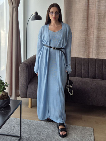 ニット3ピースコーデセット マキシワンピース、ロングカーディガン、スリップドレス レディース 2025