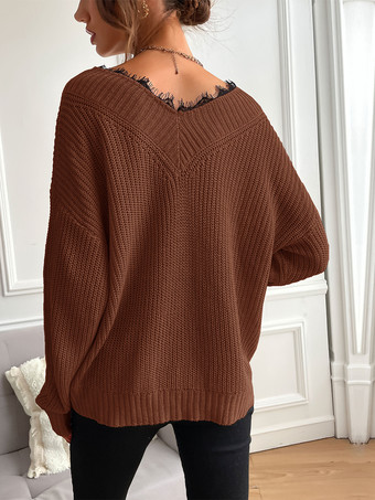 2025年レディース向けVネックのリラックスフィットニットセーター