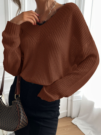 2025年レディース向けVネックのリラックスフィットニットセーター