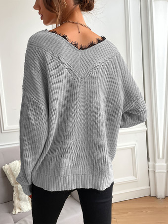 2025年レディース向けVネックのリラックスフィットニットセーター