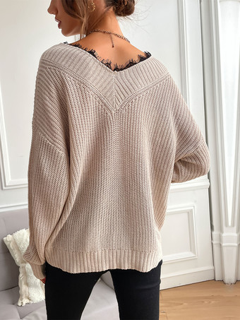 2025年レディース向けVネックのリラックスフィットニットセーター