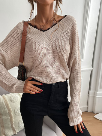 2025年レディース向けVネックのリラックスフィットニットセーター