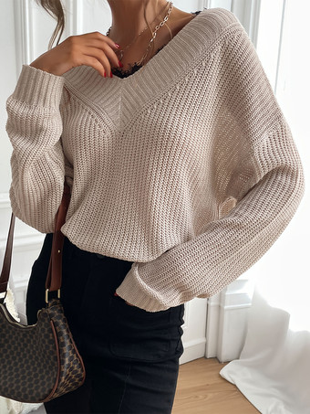 2025年レディース向けVネックのリラックスフィットニットセーター