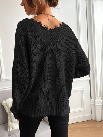 2025年レディース向けVネックのリラックスフィットニットセーター