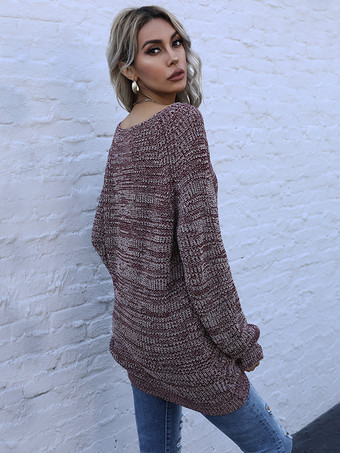 オーバーサイズVネックマーブルニットセータートップス（レディース）2025