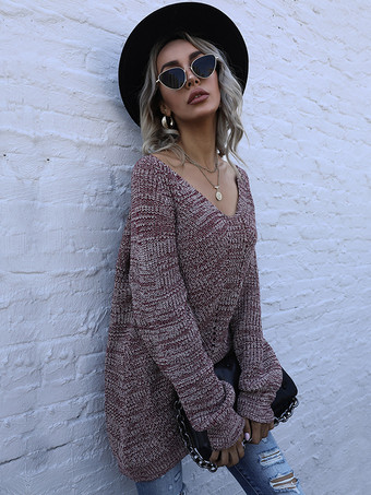 オーバーサイズVネックマーブルニットセータートップス（レディース）2025