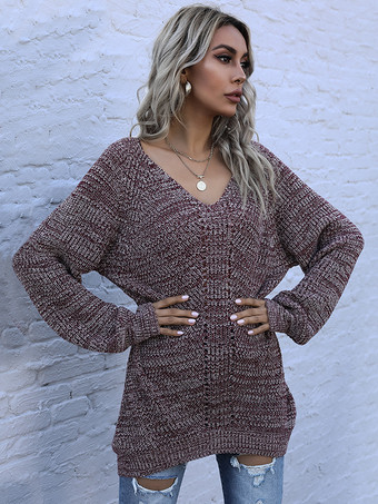 オーバーサイズVネックマーブルニットセータートップス（レディース）2025