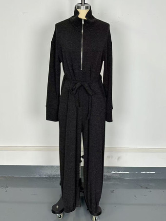 ミニマリストスタイルのブラックジップアップベルト付きジャンプスーツ（レディース）2026