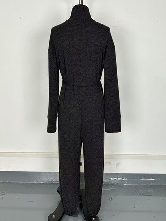 ミニマリストスタイルのブラックジップアップベルト付きジャンプスーツ（レディース）2026