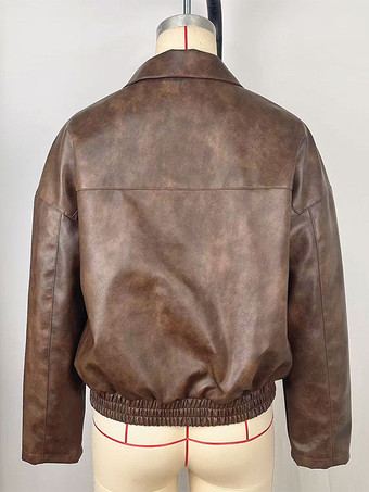 フェイクレザーのターンダウンカラーヴィンテージジャケット（レディース）2026