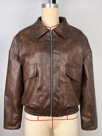 フェイクレザーのターンダウンカラーヴィンテージジャケット（レディース）2026