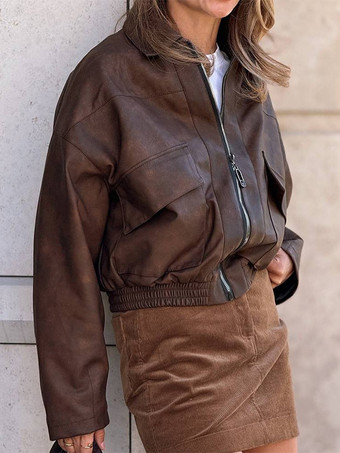 フェイクレザーのターンダウンカラーヴィンテージジャケット（レディース）2026