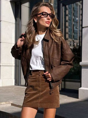 フェイクレザーのターンダウンカラーヴィンテージジャケット（レディース）2026