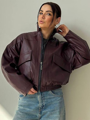 フェイクレザーのターンダウンカラーヴィンテージジャケット（レディース）2026