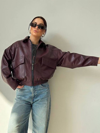 フェイクレザーのターンダウンカラーヴィンテージジャケット（レディース）2026