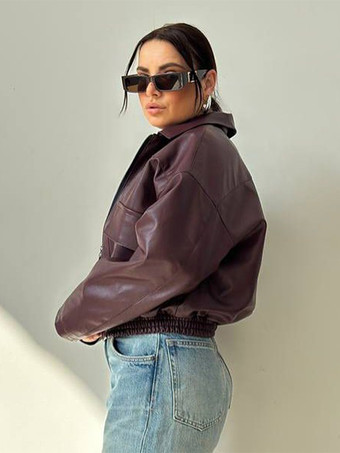 フェイクレザーのターンダウンカラーヴィンテージジャケット（レディース）2026