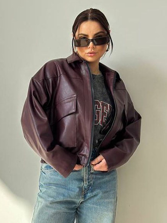 フェイクレザーのターンダウンカラーヴィンテージジャケット（レディース）2026