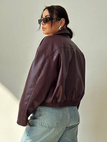 フェイクレザーのターンダウンカラーヴィンテージジャケット（レディース）2026