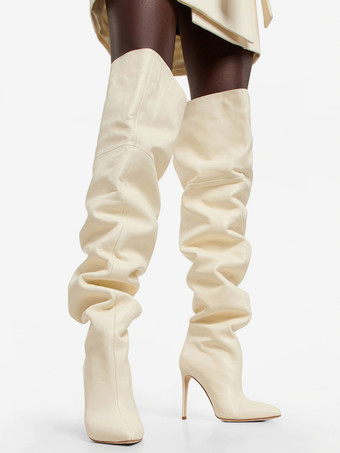 サイハイブーツ プラスサイズ ポインテッドトゥ ハイヒール オーバーニーブーツ