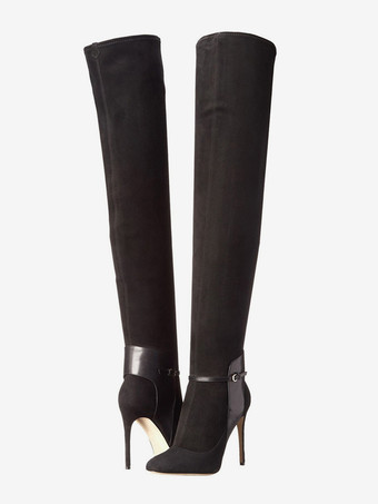 スエードのオーバーニーブーツ、ポインテッドトゥ、ハイヒール、サイハイブーツ