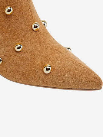 スエードのオーバーニーブーツ、ポインテッドトゥ、ビーズ付きハイヒール、サイハイブーツ