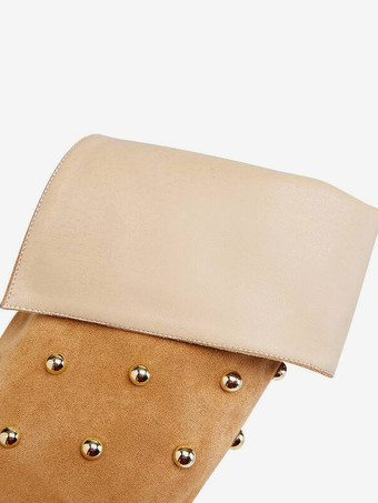 スエードのオーバーニーブーツ、ポインテッドトゥ、ビーズ付きハイヒール、サイハイブーツ