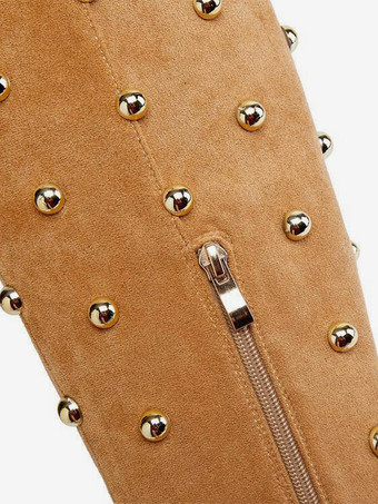 スエードのオーバーニーブーツ、ポインテッドトゥ、ビーズ付きハイヒール、サイハイブーツ