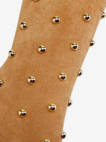 スエードのオーバーニーブーツ、ポインテッドトゥ、ビーズ付きハイヒール、サイハイブーツ