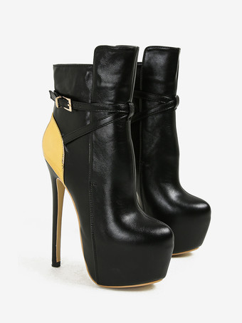 Stivaletti neri con plateau sexy punta tonda fibbia tacco alto