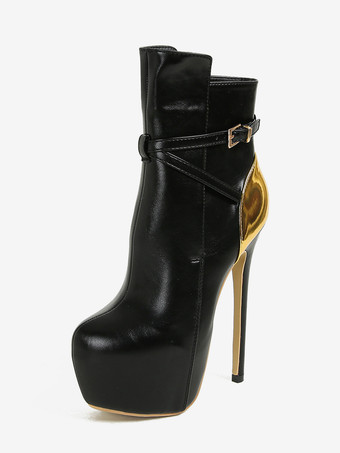 Nero Stivaletti neri con plateau sexy punta tonda fibbia tacco alto