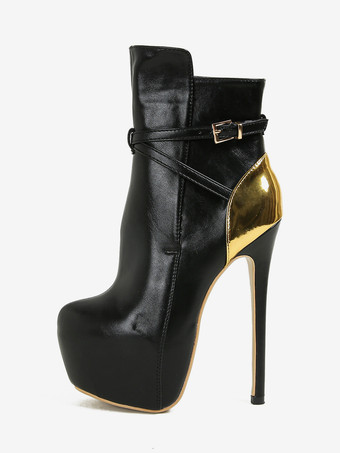 Stivaletti neri con plateau sexy punta tonda fibbia tacco alto