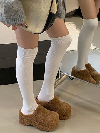 レディースクロッグ フェイクファー ラウンドトゥ バックレス 冬用スライド