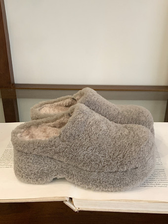 レディースクロッグ フェイクファー ラウンドトゥ バックレス 冬用スライド