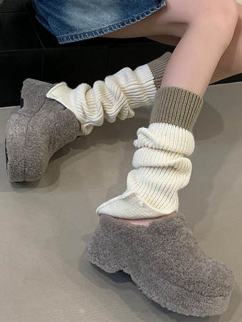 レディースクロッグ フェイクファー ラウンドトゥ バックレス 冬用スライド