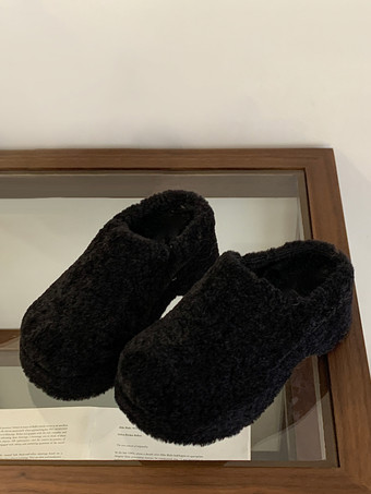 レディースクロッグ フェイクファー ラウンドトゥ バックレス 冬用スライド