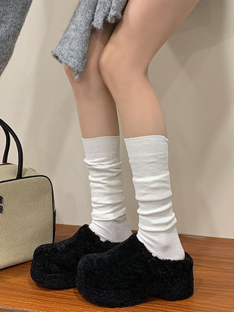 ブラック レディースクロッグ フェイクファー ラウンドトゥ バックレス 冬用スライド