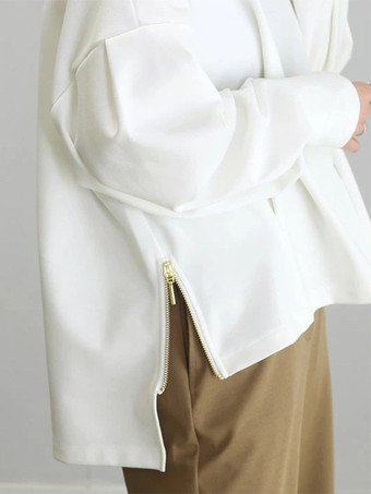 カジュアル ジュエルネック ブラック 長袖 ハイローデザイン スプリットフロントトップ スウェットシャツ/パーカー トップス レディース ファッション