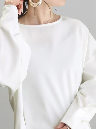 カジュアル ジュエルネック ブラック 長袖 ハイローデザイン スプリットフロントトップ スウェットシャツ/パーカー トップス レディース ファッション