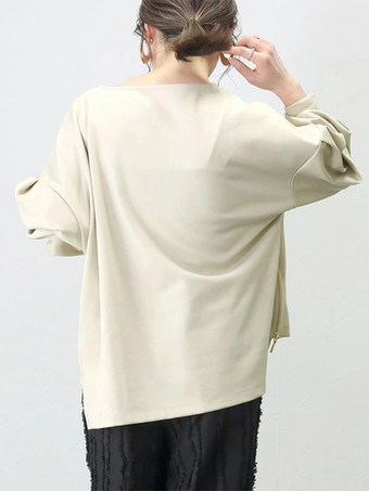 カジュアル ジュエルネック ブラック 長袖 ハイローデザイン スプリットフロントトップ スウェットシャツ/パーカー トップス レディース ファッション