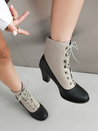 Stivali Lolita classici in stile vintage in pelle sintetica con punta tonda scarpe Lolita rosse