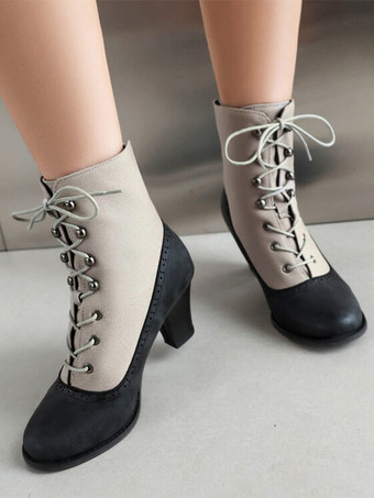 Stivali Lolita classici in stile vintage in pelle sintetica con punta tonda scarpe Lolita rosse