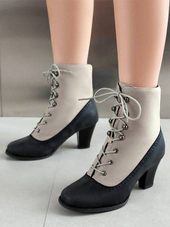 Nero Stivali Lolita classici in stile vintage in pelle sintetica con punta tonda scarpe Lolita rosse