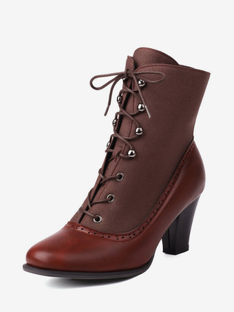 Stivali Lolita classici in stile vintage in pelle sintetica con punta tonda scarpe Lolita rosse