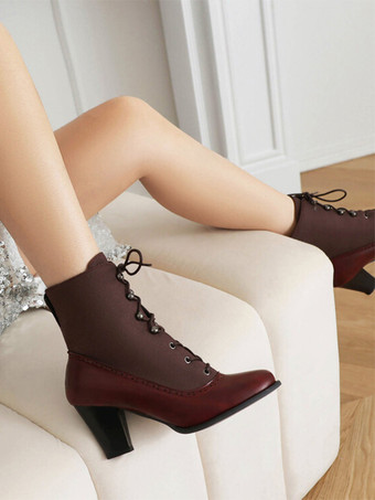 Stivali Lolita classici in stile vintage in pelle sintetica con punta tonda scarpe Lolita rosse