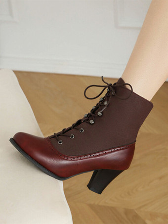 Stivali Lolita classici in stile vintage in pelle sintetica con punta tonda scarpe Lolita rosse