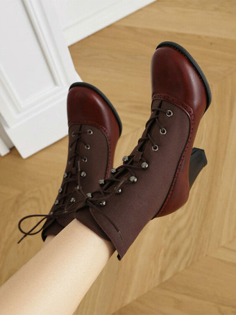 Stivali Lolita classici in stile vintage in pelle sintetica con punta tonda scarpe Lolita rosse