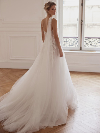 ウェディングドレスデザインネックラインノースリーブトレーンレースブライダルガウン