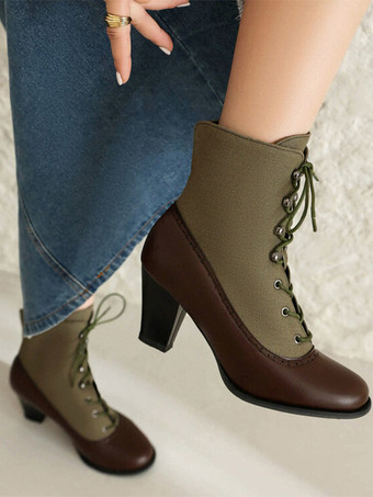 Stivali Lolita classici in stile vintage in pelle sintetica con punta tonda scarpe Lolita rosse